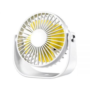 Mini ventilator penru birou, unghi reglabil, suport, incarcare Usb-C, Alb/Galben Mini ventilator penru birou, unghi reglabil, suport, incarcare Usb-C, Alb/Galben